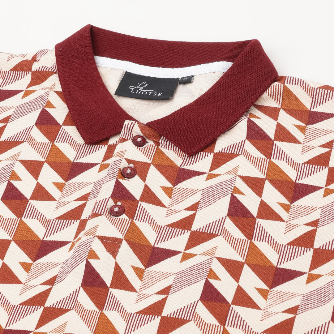 Triangleluxe Brick Red Geometric Polo