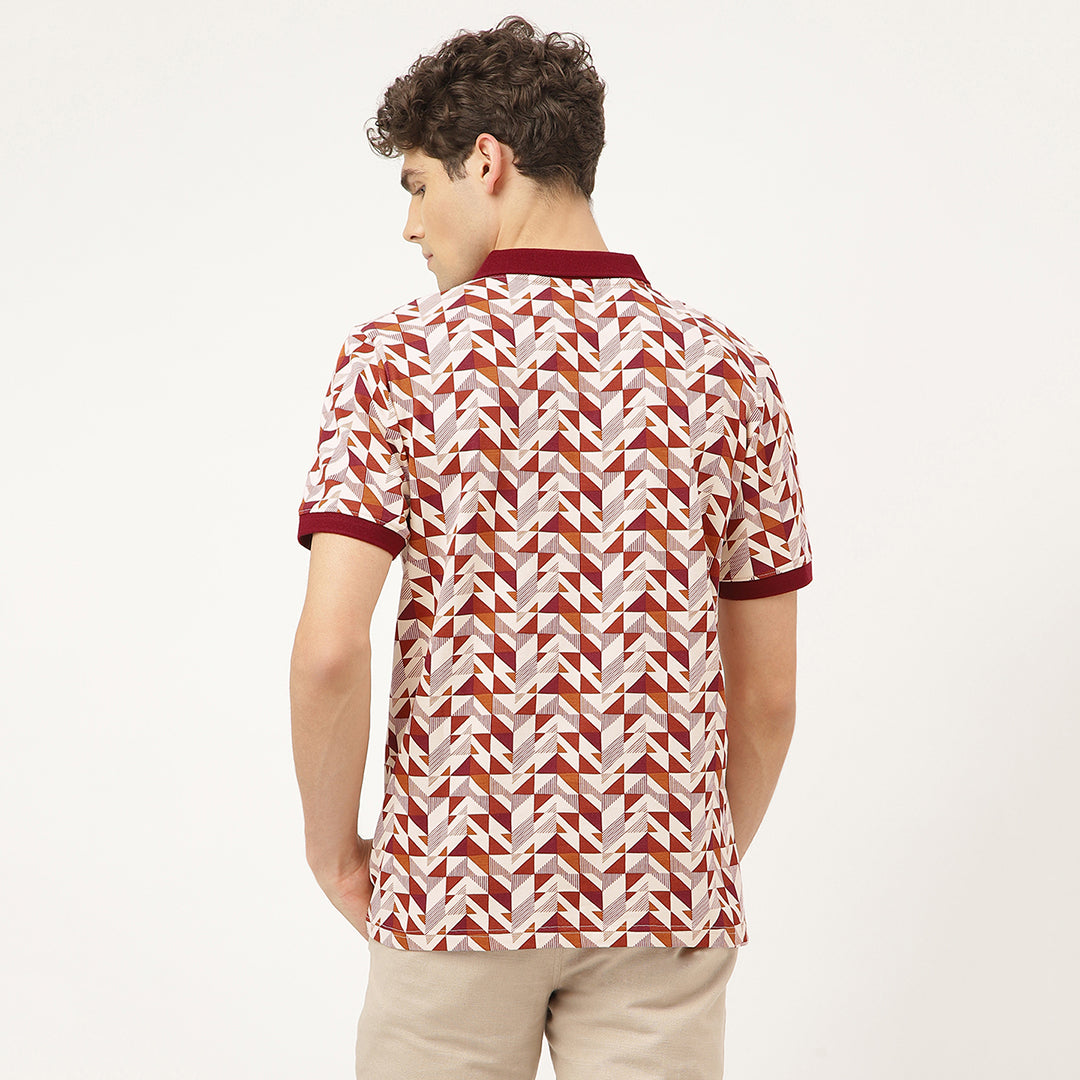 Triangleluxe Brick Red Geometric Polo