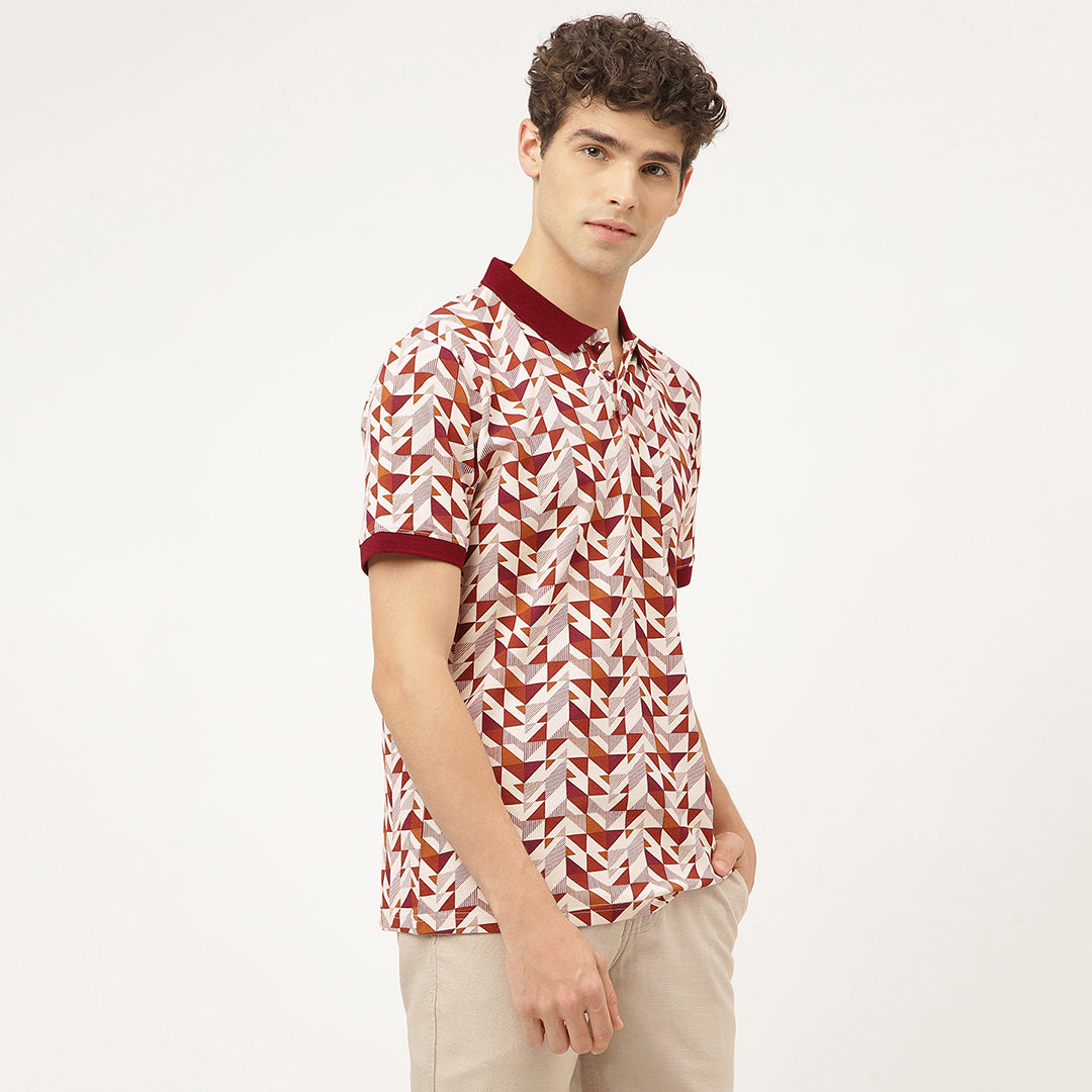 Triangleluxe Brick Red Geometric Polo