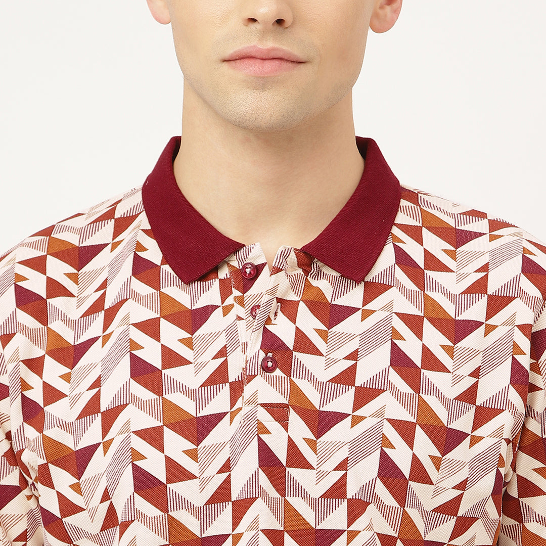 Triangleluxe Brick Red Geometric Polo